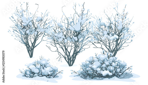 Obraz na plátně Snowy frigid shrubs bush illustration png isolated transparent backgrounds, wint