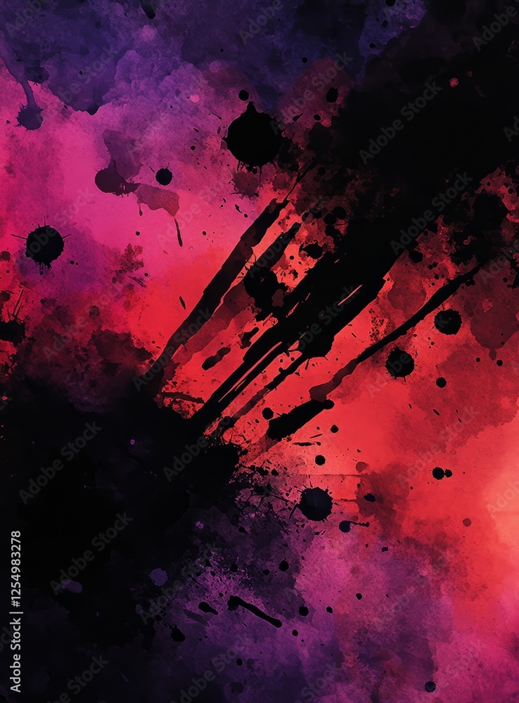 Obraz premium Abstract red, black ink splatter art, cosmic background, design element