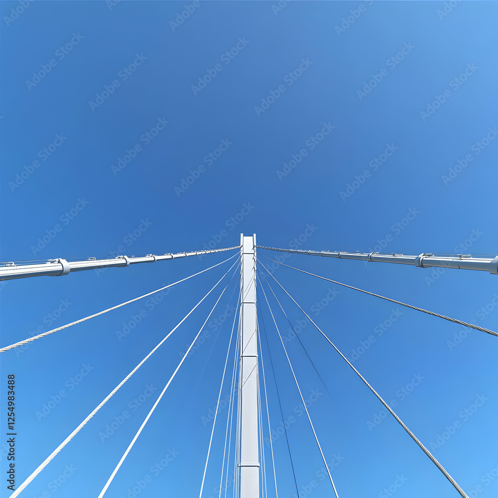 Obraz premium Cable-Stayed Bridge Illustration, Blue Sky
