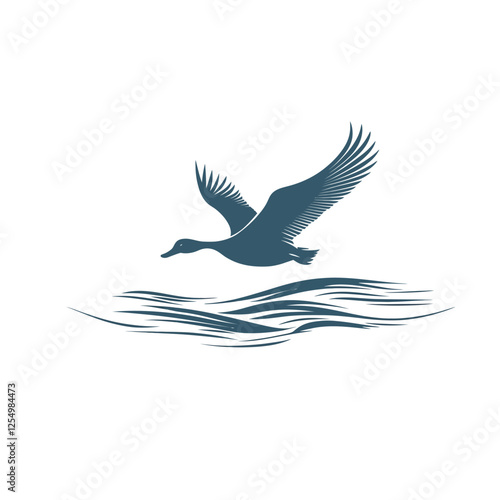 Fly Waves Duck Silhouette Vector Logo, Elegant and Minimalist Design for Wildlife, Nature, and Outdoor Branding