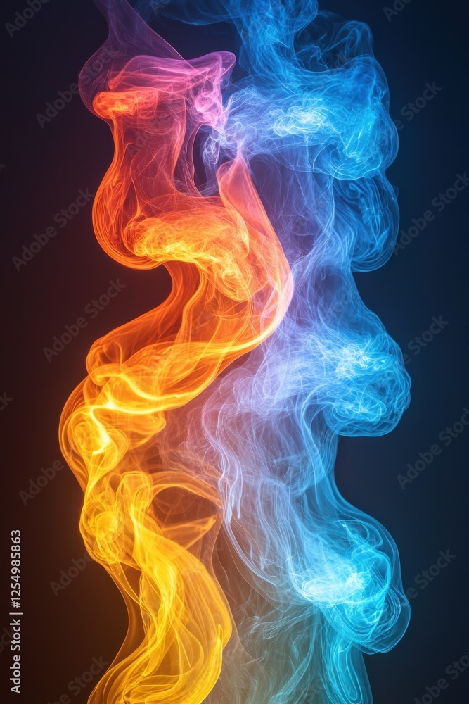 Obraz premium Colorful smoke swirls create a mesmerizing visual effect in dark background setting