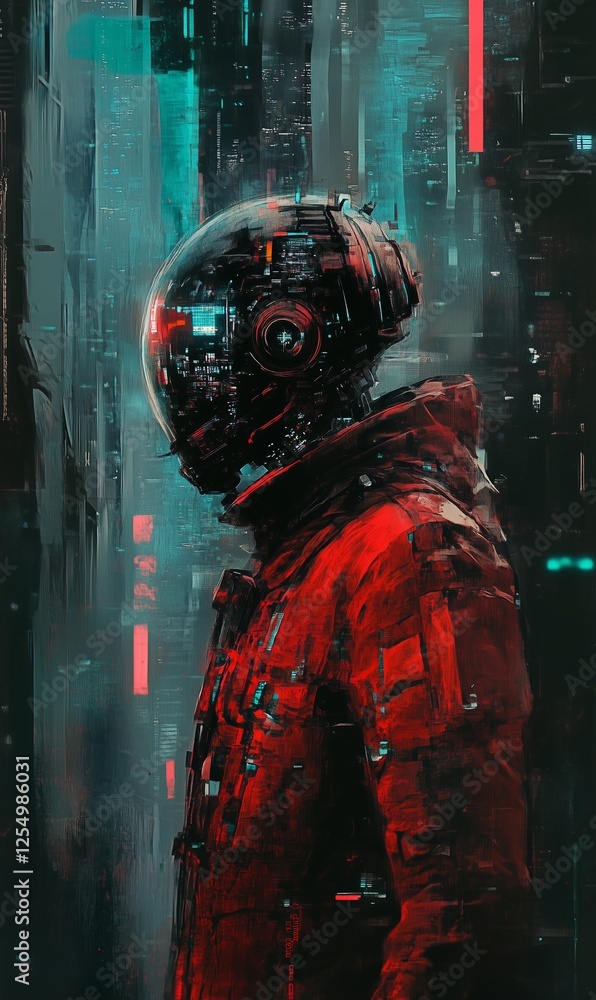 Obraz premium the last human artist struggling in a world dominated by AI-generated Science Fiction art