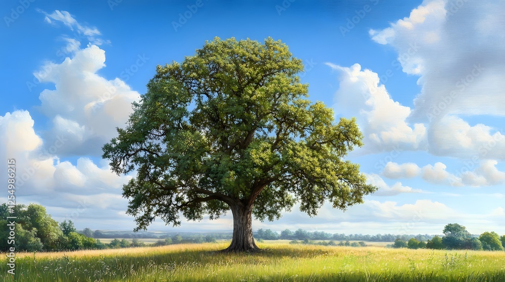 Majestic ancient oak tree in a lush meadow landscape nature art tranquil environment scenic view Majestic ancient oak tree in a lush meadow landscape nature art tranquil environment scenic view