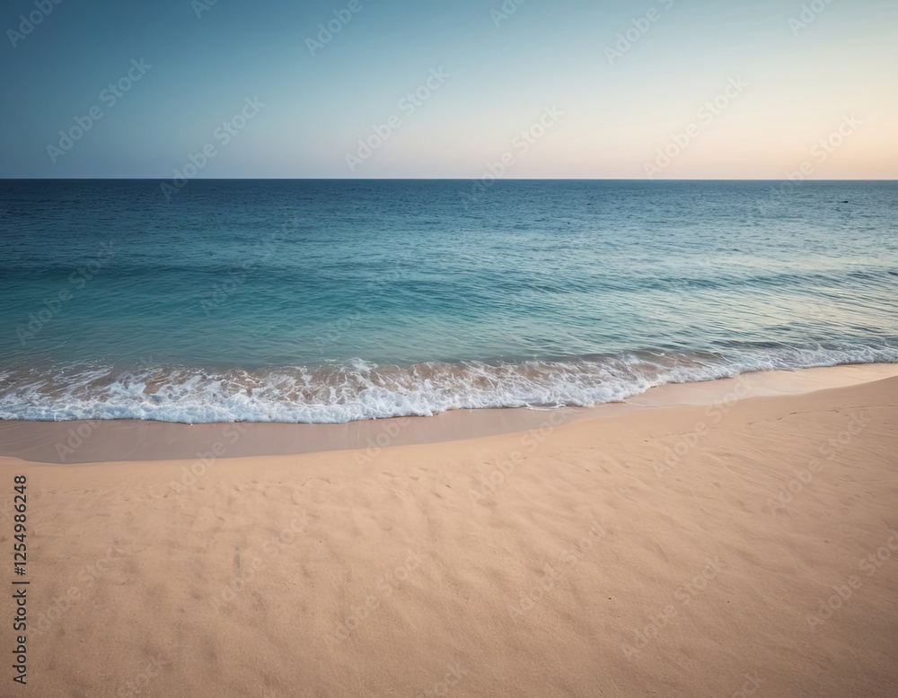 Tranquil beach scene with gentle waves lapping the soft, golden sand. Tranquil beach scene with gentle waves lapping the soft, golden sand.