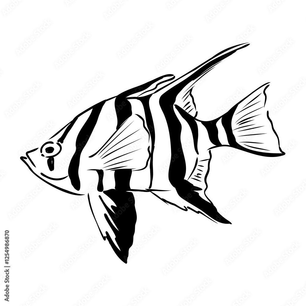 stickleback fish, vector sketch fish line ink sketch. Hand drawn