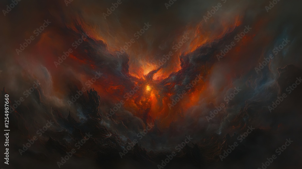 Fiery Phoenix Nebula a Cosmic Display of Intense Energy and Ethereal Celestial Beauty in Space Fiery Phoenix Nebula a Cosmic Display of Intense Energy and Ethereal Celestial Beauty in Space