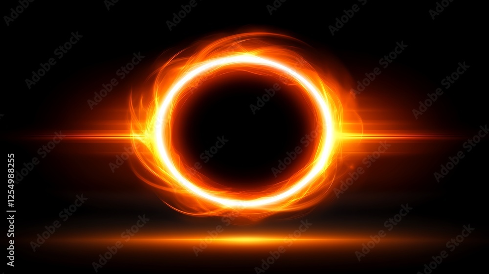 Naklejka premium Fiery Ring of Light Abstract Glowing Portal on Dark Background Mesmerizing Visuals for Design Projects