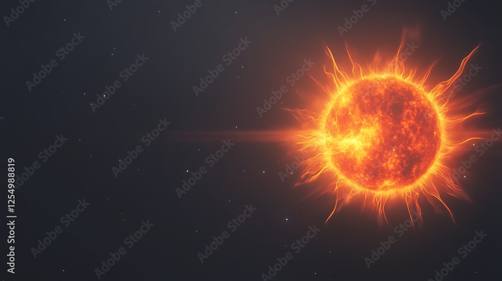 Fototapeta premium Fiery Sun Flares Illustration of a Star in Deep Space with Background Stars and Light Effect