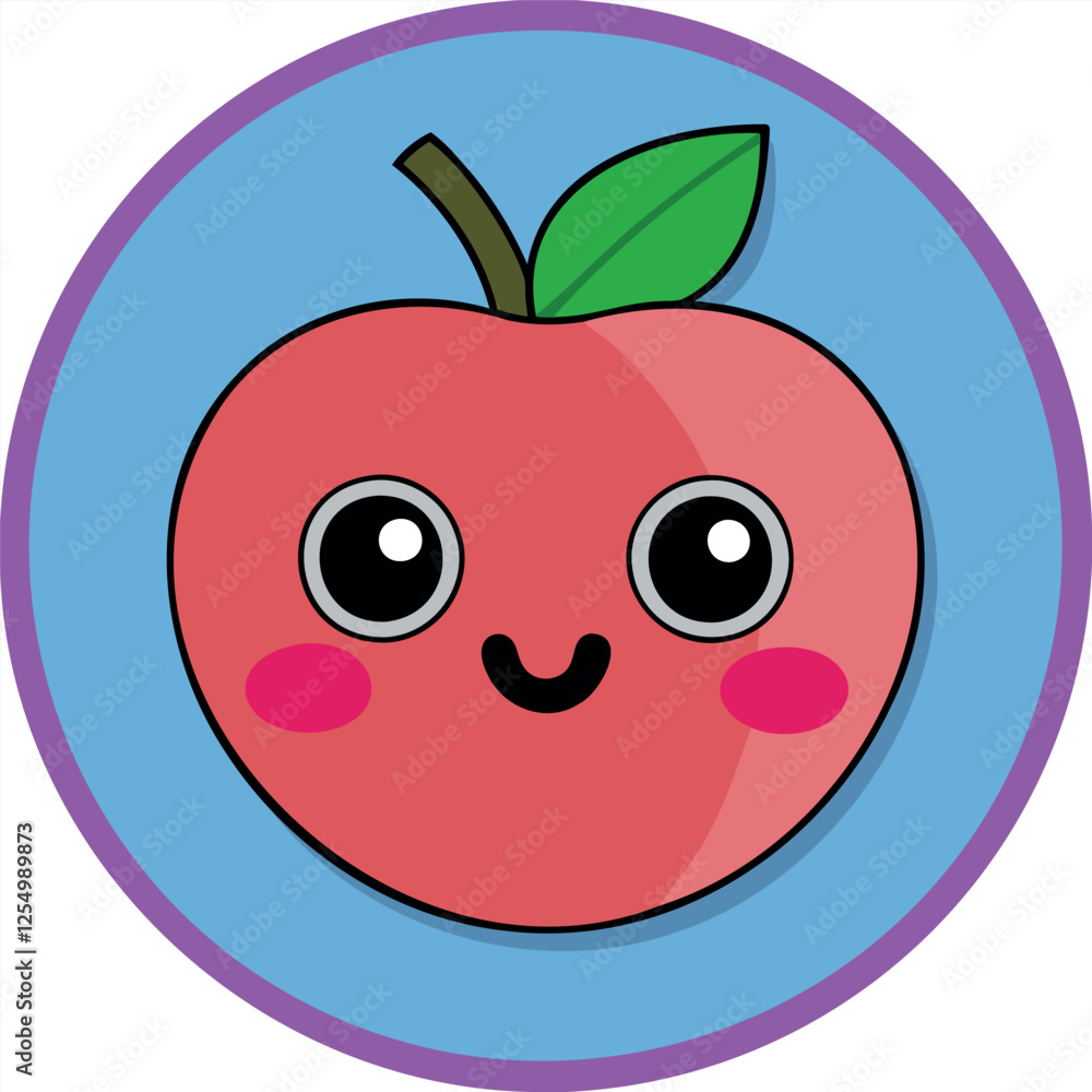 Cartoon apple with a face, lies on a plate, children's, entertainment design Cartoon apple with a face, lies on a plate, children's, entertainment design