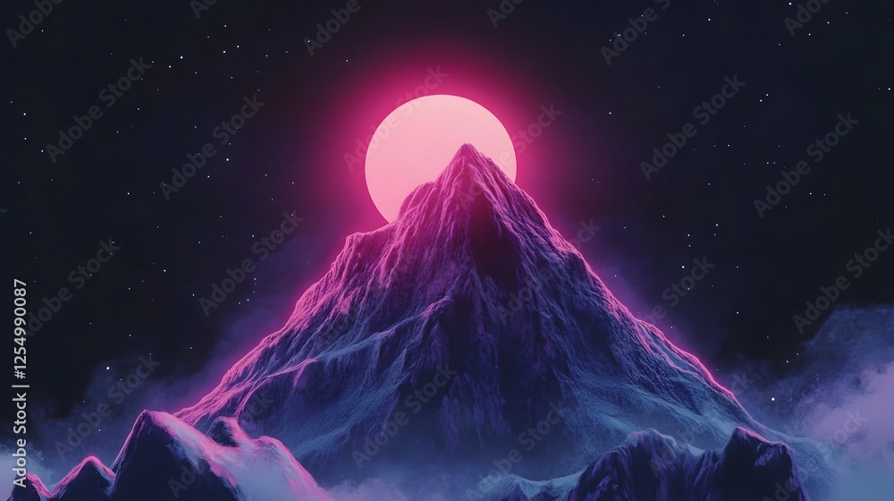Fototapeta premium A minimalist logo featuring purple mountains and a pink moon 