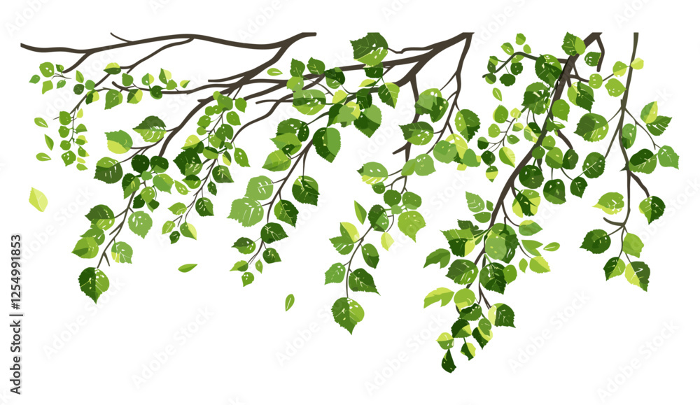 Obraz premium Leaf composition, vector illustration, tree branches, nature design, botanical elements, top view foliage, greenery texture, plant life, organic shapes, environmental art