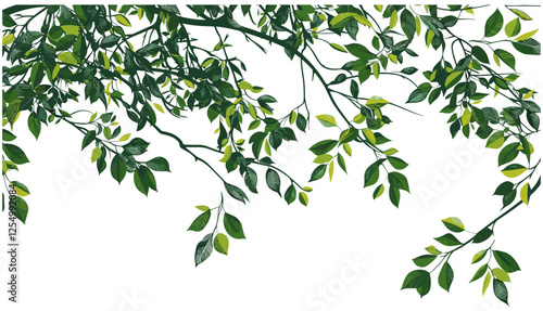 Vector Tree branches, leaves, tall layout, nature, forest, silhouette, botanical, greenery, design, illustration, artistic, seasonal, landscape, foliage, environment