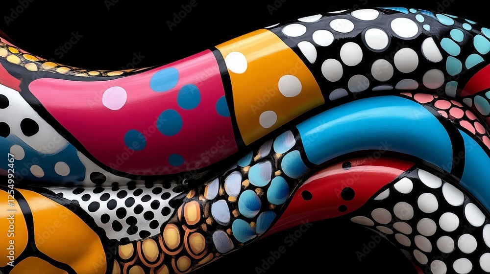 A close up of a colorful sculpture on a black background