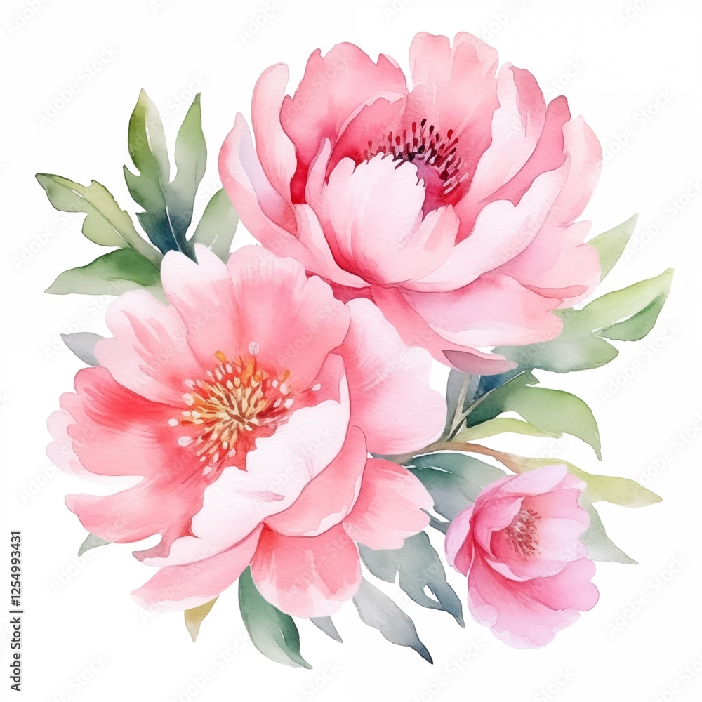 Obraz premium Bouquet of flowers Peony, watercolour peony, pink peony, JPG 4080 x 4080 px 300 dpi