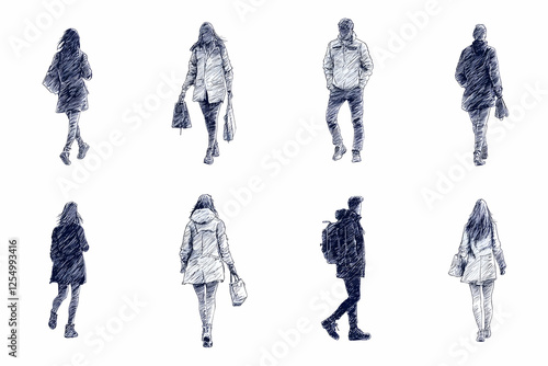 Sketch Illustration of People Walking