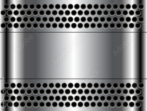 Metal background shiny silver chrome metallic with halftone dots pattern, silver polished steel texture wallpaper.