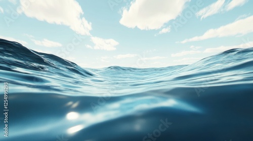 Calm ocean waves sunny blue sky