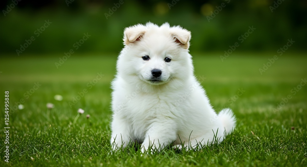 Un lindo cachorro de jindo sentado en un campo de hierba. Un lindo cachorro de jindo sentado en un campo de hierba.