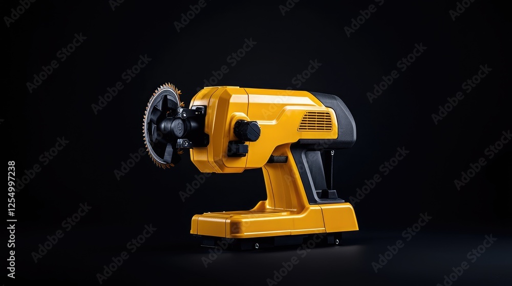 Fototapeta premium Yellow power tool on black background; industrial design