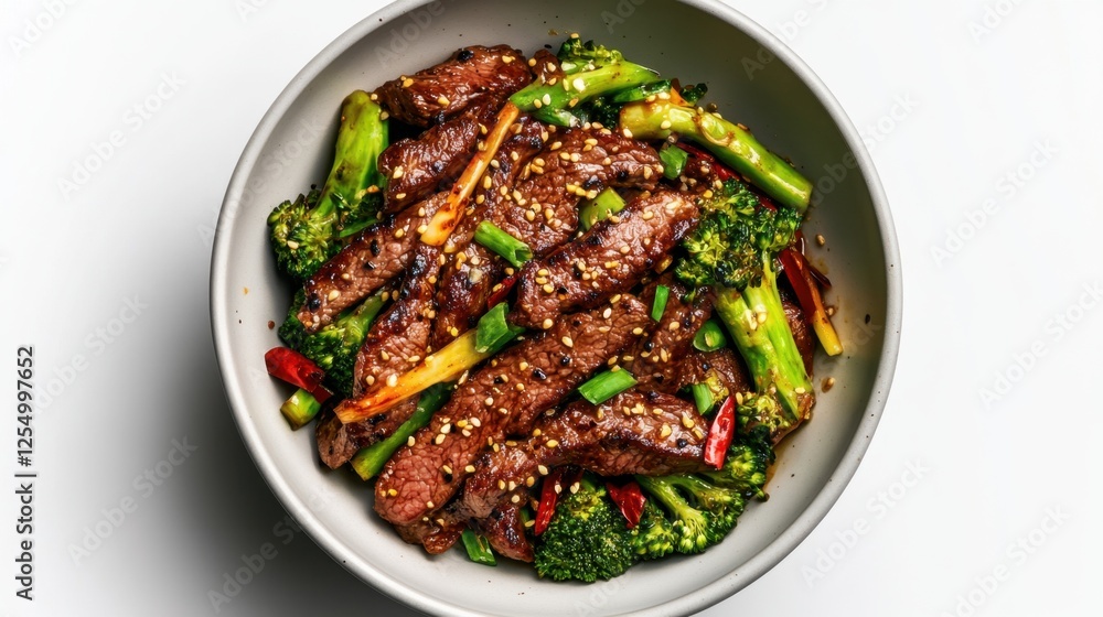 Delicious beef stir fry with broccoli in bowl