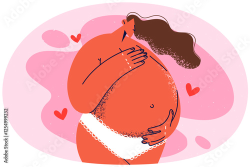 Pregnant woman touching big belly