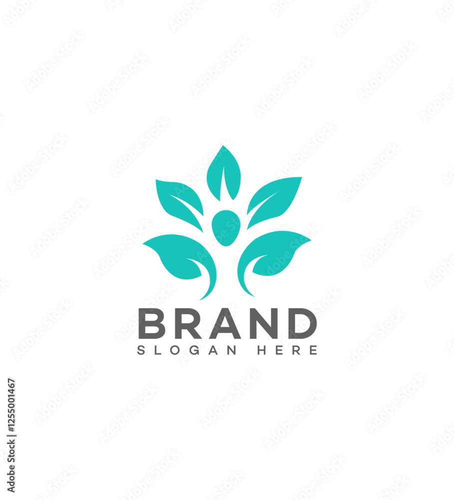 EcoFriendly Wellness Brand Logo Design with Teal Leaves EcoFriendly Wellness Brand Logo Design with Teal Leaves