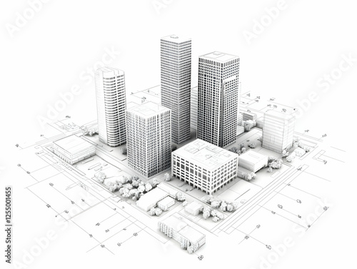 3D Wireframe Cityscape Illustration