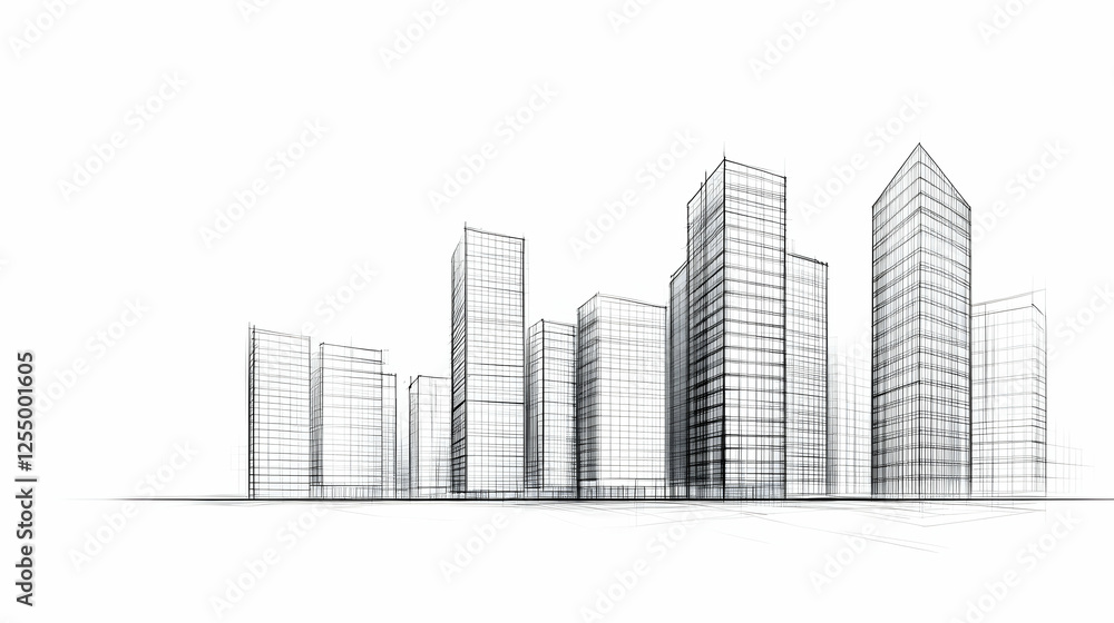 Obraz premium 3D Wireframe Cityscape Illustration