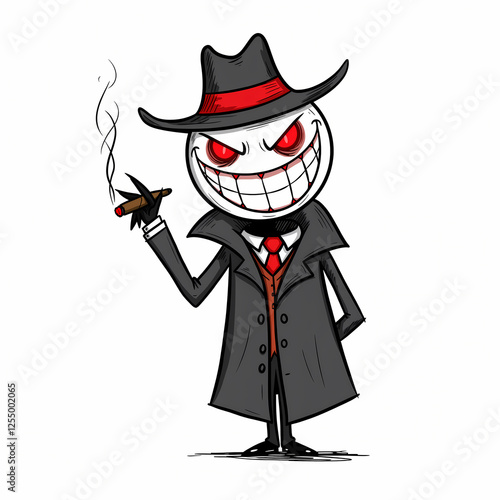 Diabolical evil stick figure meme mafia boss, organized crime syndicate kingpin with cigar - isolated on white	 photo