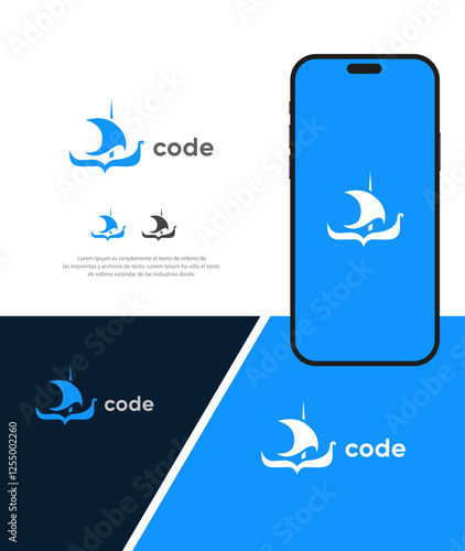 Mobile App Logo Design Viking Ship Code Icon