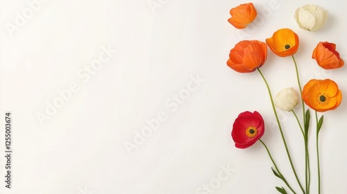 Colorful poppies on white background