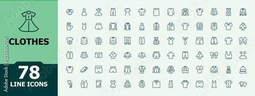 Set of Clothes line icons. It contains symbols to cloth, pants, store, fashion, jeans and more. Thin UI icon design. Minimalist vector artwork.