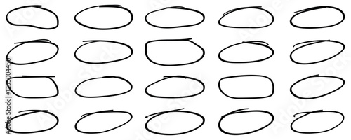 Hand drawn circle line sketch set. Pencil or pen bubble sign business concept. Circular scribble doodle vector illustration on isolated background.