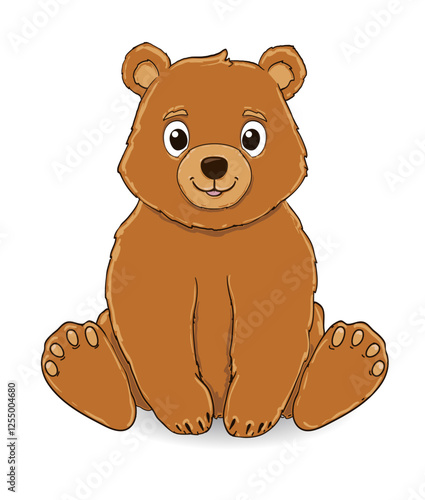 little bear sitting on white background. cartoon illustration