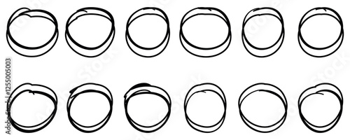 Circle sketch set. doodle banner circle frames for text. Different circles vector illustration. Vector marker circular lines, doodle round circles for message note mark design element.
