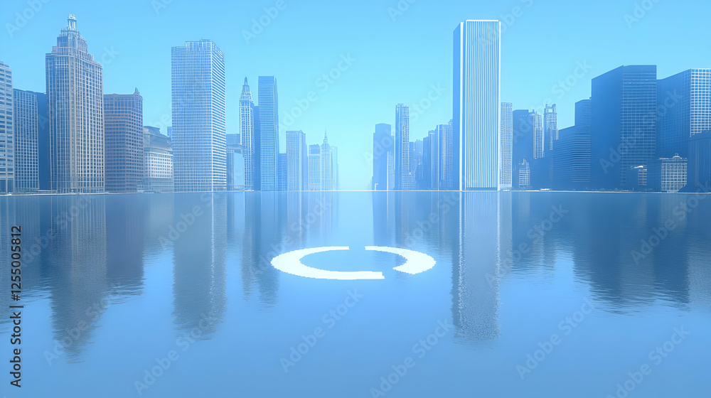 Fototapeta premium Modern City Skyline Reflection 3D Illustration