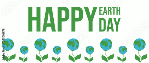 Big horizontal Earth Day banner template design. Simple Minimal planet of Earth Frame with holiday text. Vector illustration for web. EPS 10