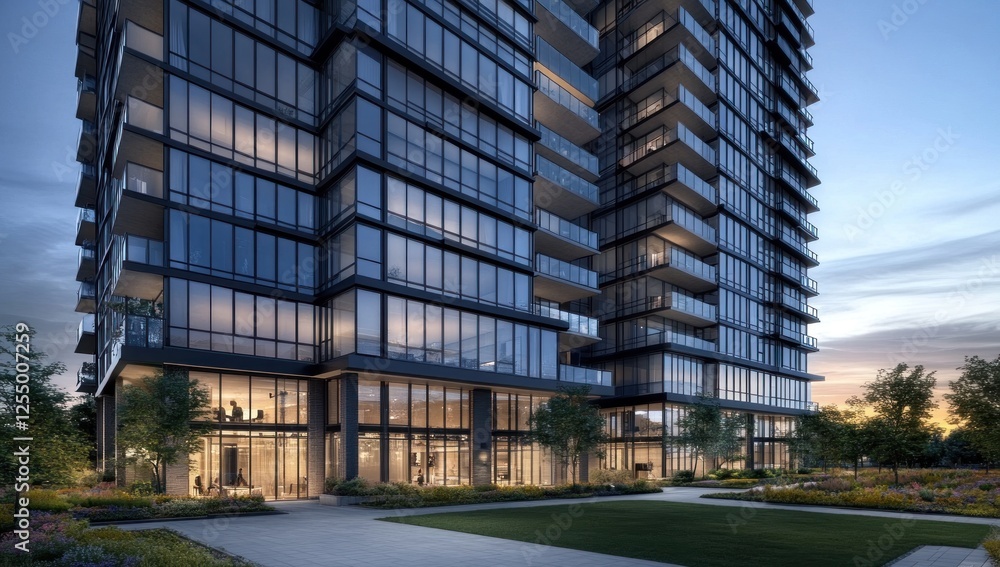 Obraz premium Luxury High-Rise Residential Building at Dusk
