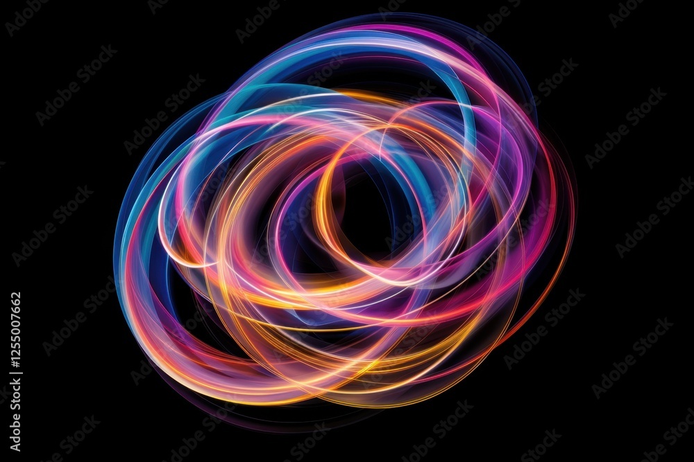 Colorful spiral light painting black background Colorful spiral light painting black background