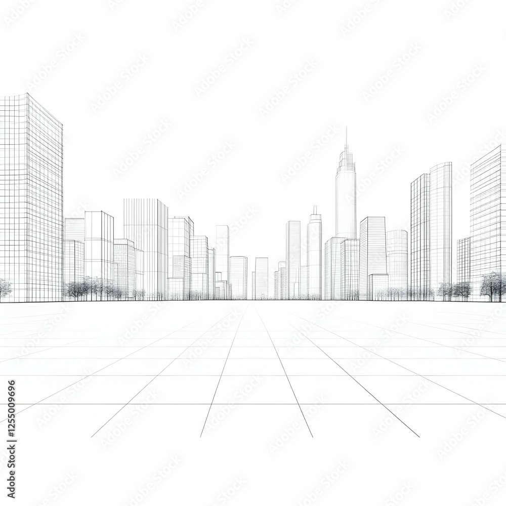 Fototapeta premium 3D Wireframe Cityscape Illustration