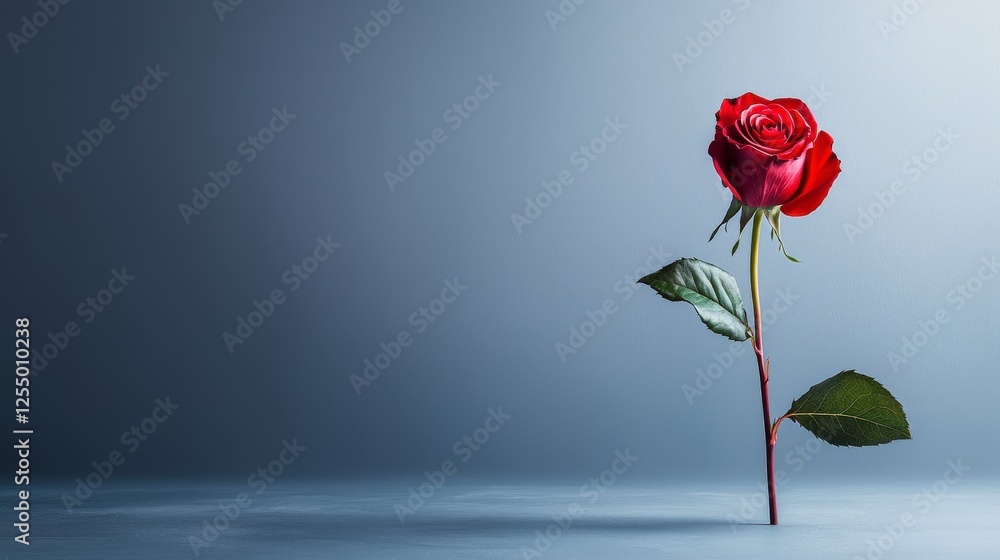 Fototapeta premium Elegant red rose displaying beauty in minimalist setting studio photography smooth color surfaces close-up nature's art