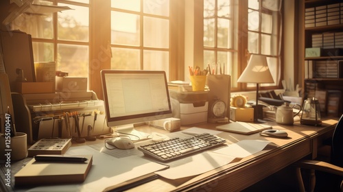 serene office sunlight photo