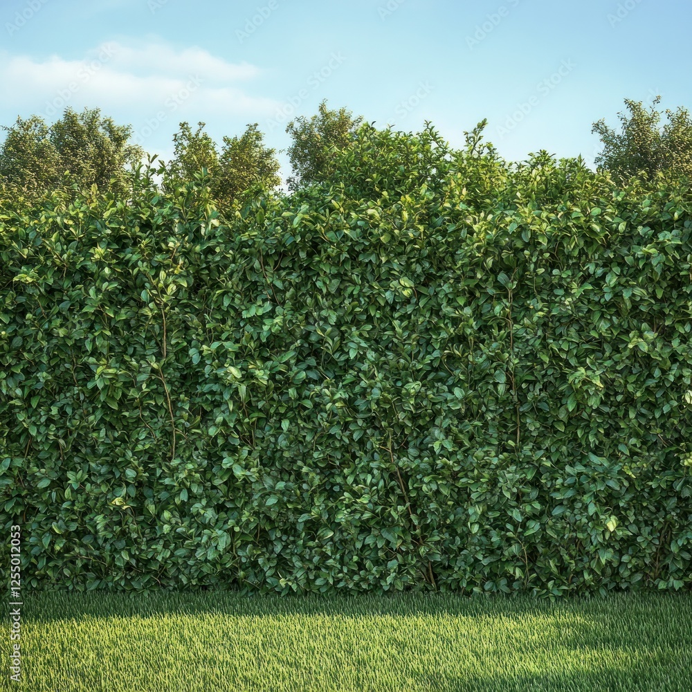 Obraz premium Lush green hedge, garden background, sunny day, landscaping