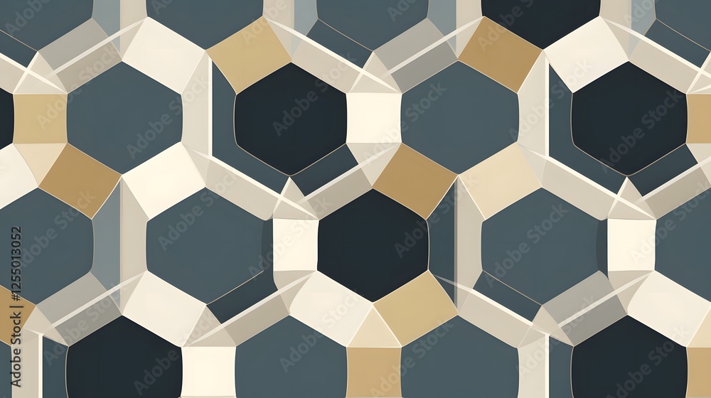 Abstract Geometric Hexagon Pattern Teal Beige and Gold Interlocking Shapes Background Abstract Geometric Hexagon Pattern Teal Beige and Gold Interlocking Shapes Background
