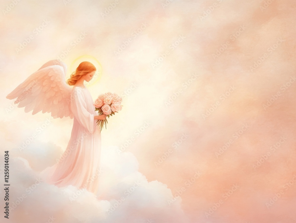 Fototapeta premium Serene Angel with Roses in Pastel Light 