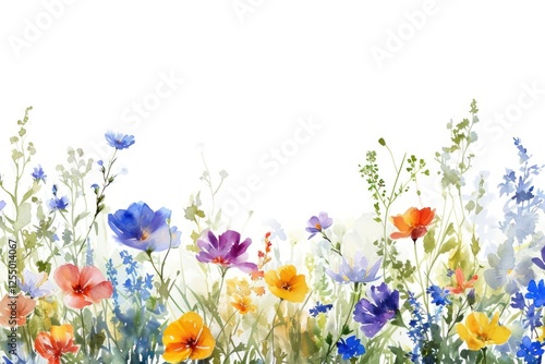 Fototapeta Naklejka Na Ścianę i Meble -  Summer flowers border nature outdoors painting.