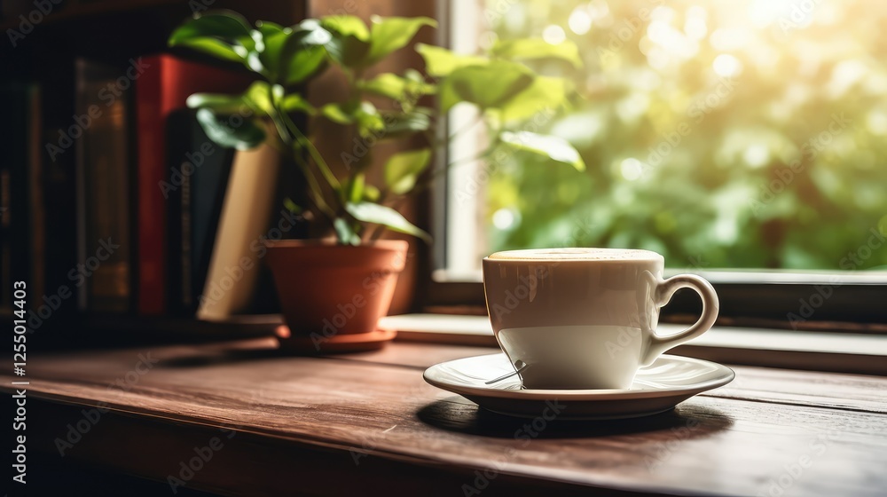 Fototapeta premium plant coffee cup on desk