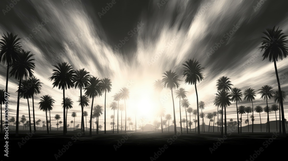 Obraz premium sky palm trees black and white