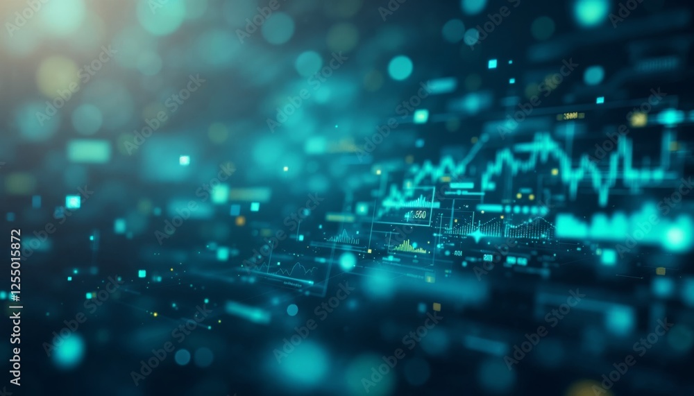 Obraz premium Abstract Financial Data Visualization with Glowing Digital Graph Charts