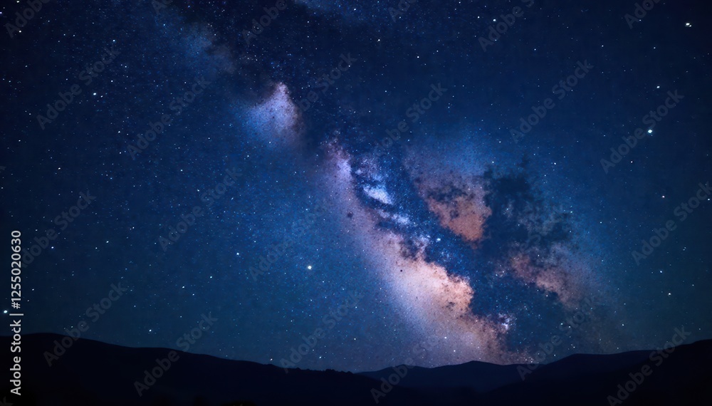 Obraz premium Milky Way galaxy with vibrant stars against a dark blue night sky, space, astronomical objects